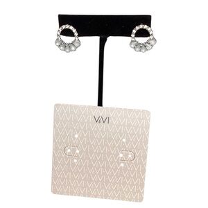 NWT ViVI Silver and White Round Crystal Earrings with Teardrop Opaque Stones